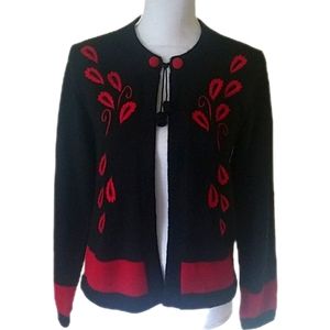 Vintage Artisan Made Alpaca Cardigan Black Red Size Medium